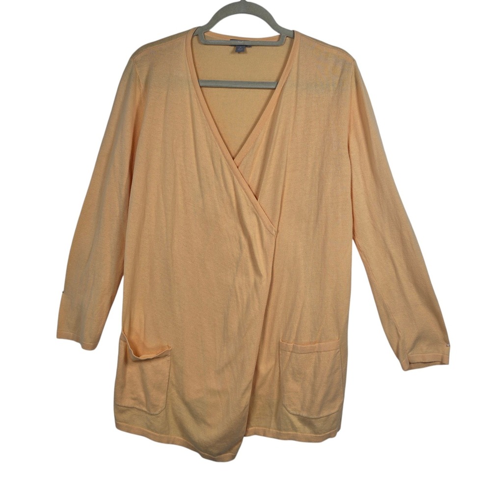 J. Jill Peach Cotton Open Cardigan Sweater Petite Small Long Sleeve Pockets Soft
